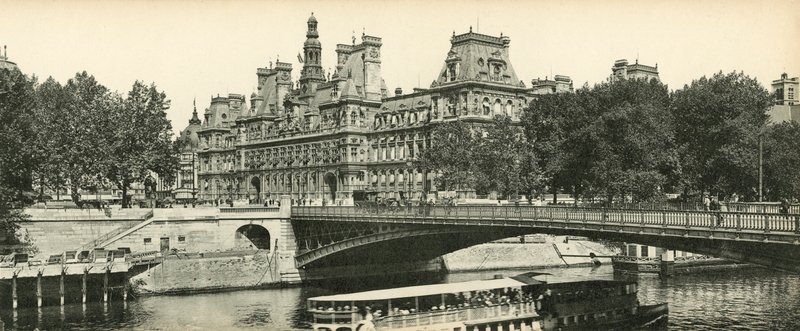 Paris, a prefeitura e a Pont d&39;Arc, a prefeitura e a ponte de Arcole de French Photographer