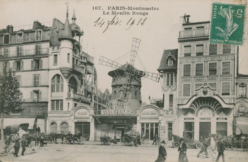 Postal do Moulin Rouge, Paris, enviado em 1913 de French Photographer
