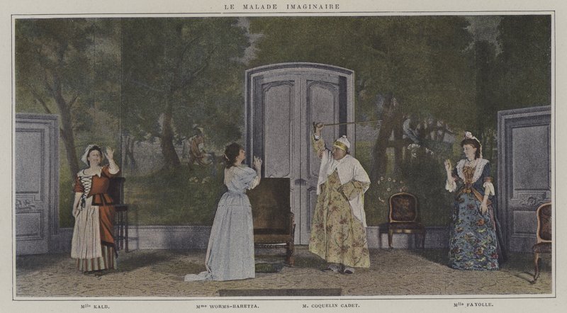 Cena de uma produção de Le Malade Imaginaire, de Moliere (foto a cores) de French Photographer