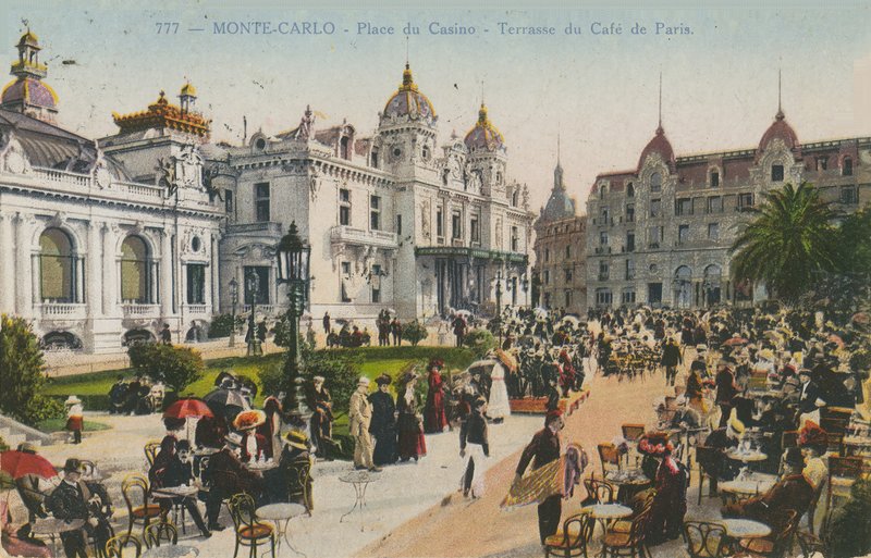Terraço do Café de Paris, Place du Casino, Monte Carlo. Postal enviado em 1913. de French Photographer