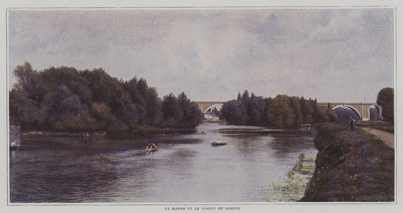 O Rio Marne e o Viaduto de Nogent, França (foto a cores) de French Photographer