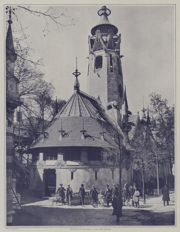 O pavilhão da Finlândia na Exposition Universelle 1900, Paris (foto a p/b) de French Photographer