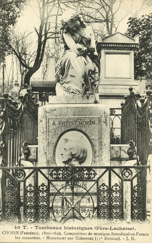 Túmulo de Frederic Chopin, Cemitério de Pere Lachaise, Paris (foto a p/b) de French Photographer