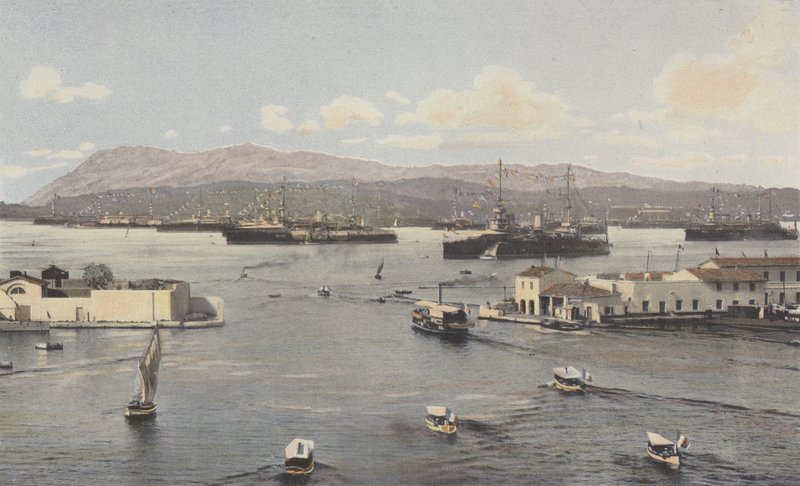 Toulon, darse, vieille, e, pequeno, Rade, vista, levado, de, Quai, de, Kronstadt de French Photographer