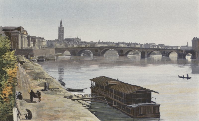 Toulouse, Pont, Neuf, e, igreja, ND, Dalbade, vista, jusante, levado, ligado, a, costa, de, a, Garonne de French Photographer