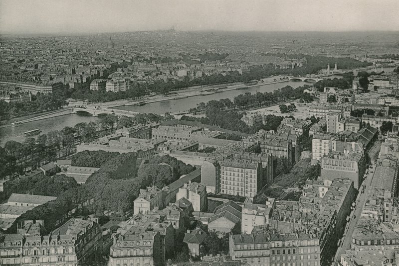 Vista, de, a, champs-elysees, e, a, sacre-coeur, levado, de, torre eiffel, vista, ligado, champs-elysees sacre, coeur, levando, de, torre eiffel, (photoengraving) de French Photographer