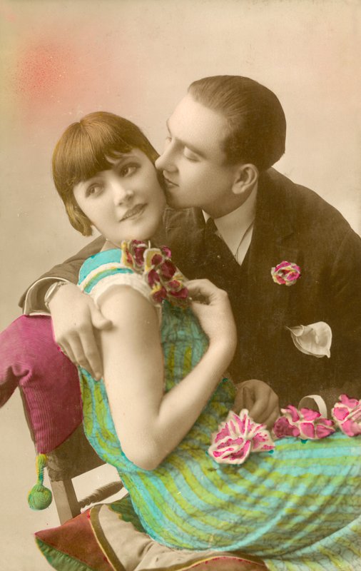 Homem jovem, beijando, menina, ligado, bochecha de French Photographer