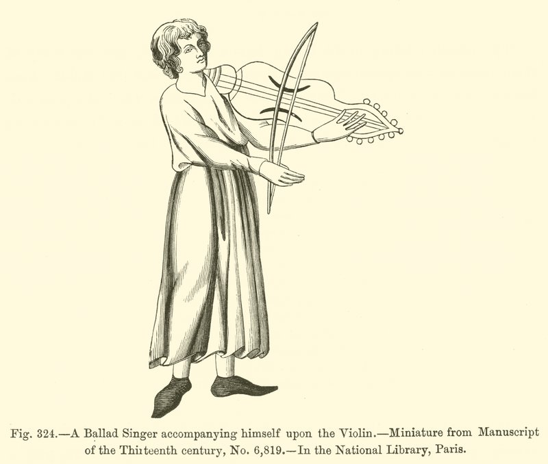 Um cantor de baladas acompanhando-se no violino (gravura) de French School