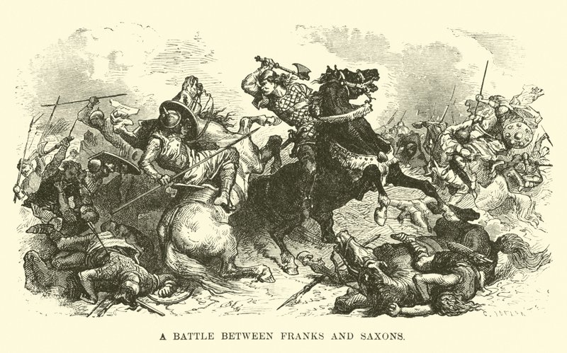 Uma batalha entre francos e saxões de French School