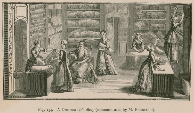 Uma loja de costureiras (comunicada por M. Bonnardot) de French School