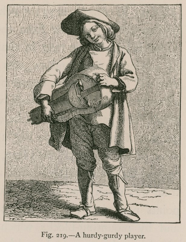 Um jogador Hurdy-Gurdy de French School