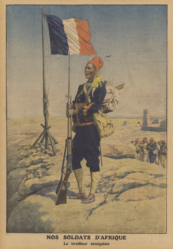 Um tirailleur senegalês na França África (cor litho) de French School
