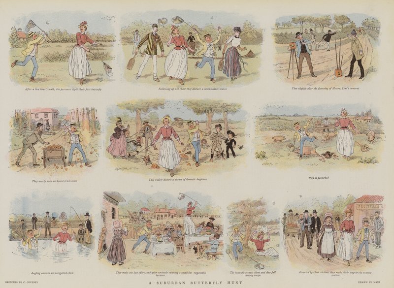 Uma caça às borboletas suburbanas (chromolitho) de French School