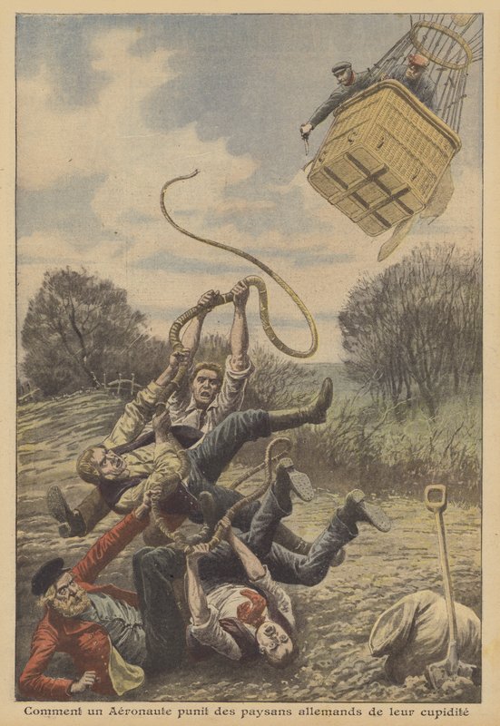 Um balonista que castiga os camponeses alemães pela sua ganância (cor litho) de French School