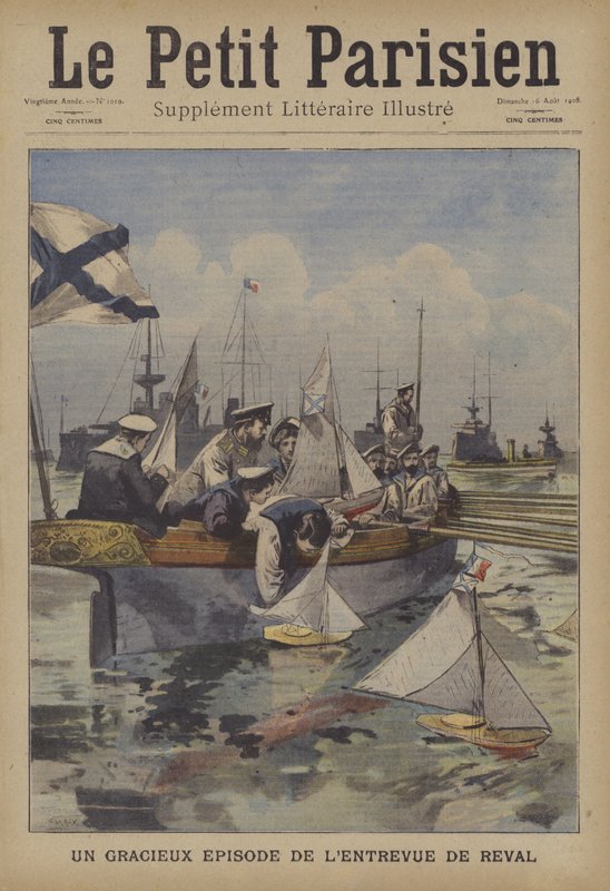 Um episódio encantador durante o encontro do presidente francês com o czar Nicolau II no Apocalipse (cor litho) de French School