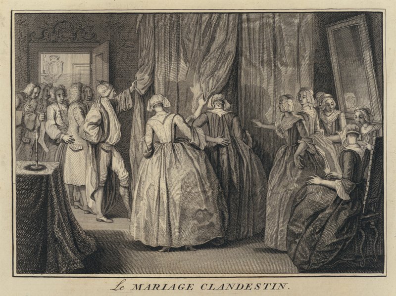 Um casamento clandestino (gravura) de French School