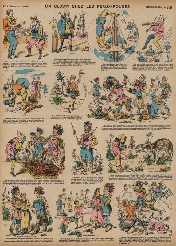 Um palhaço entre os nativos americanos (gravura colorida) de French School