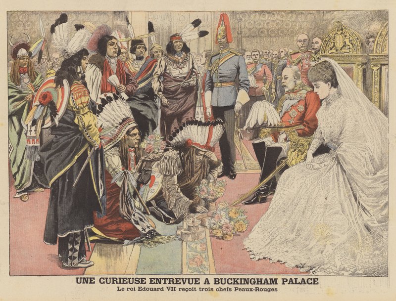 Um encontro curioso no Palácio de Buckingham (cor litho) de French School