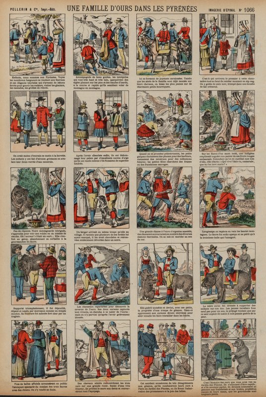 Uma família de ursos nos Pirenéus (gravura colorida) de French School