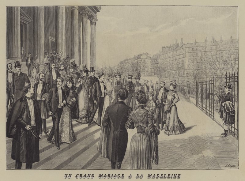 Um grande casamento na Igreja de La Madeleine, Paris (litho) de French School