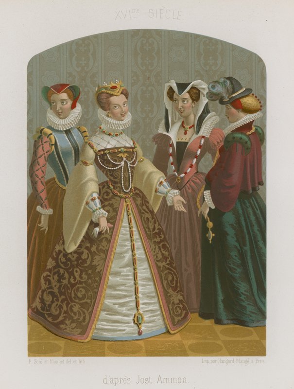 Um grupo de mulheres bem vestidas de French School