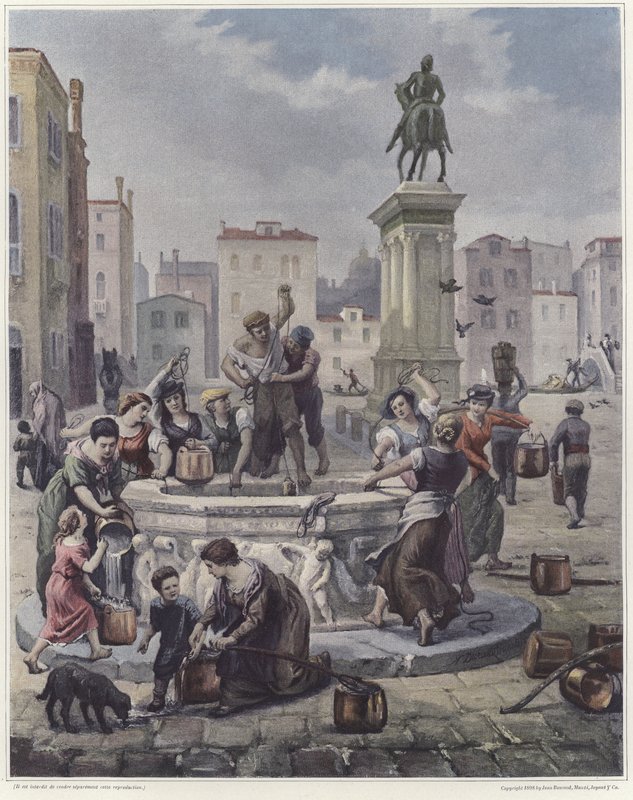 Um grupo de mulheres que coletam água de um poço em Veneza de French School