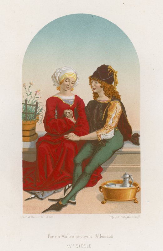Um, homem mulher, sentando, junto de French School
