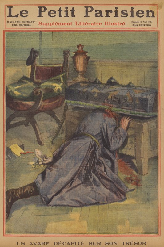 Um avarento decapitado pelo seu tesouro (cor litho) de French School