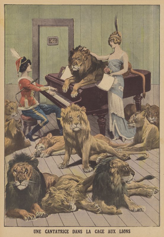 Uma cantora num antro de leões na Alemanha (cor litho) de French School