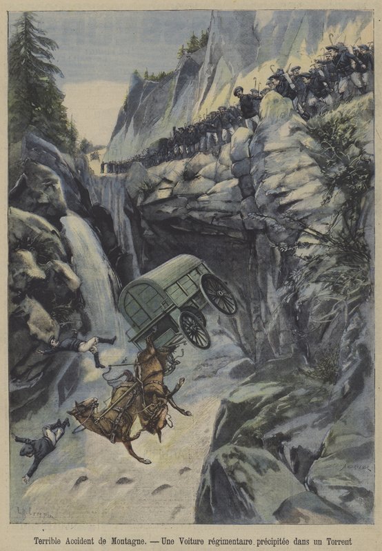 Um terrível acidente nas montanhas (cor litho) de French School