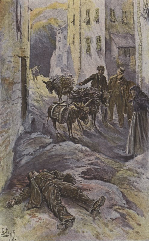 Uma vítima de bandidos corsos (cor litho) de French School
