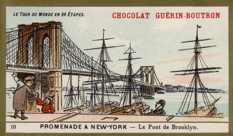 Um passeio em Nova Iorque - a Ponte do Brooklyn (chromolitho) de French School