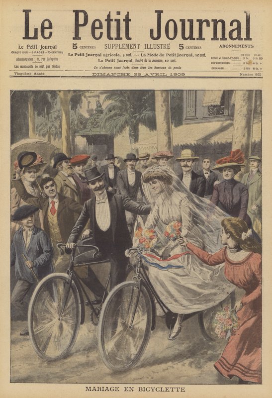 Um casamento em bicicleta em Nice (cor litho) de French School