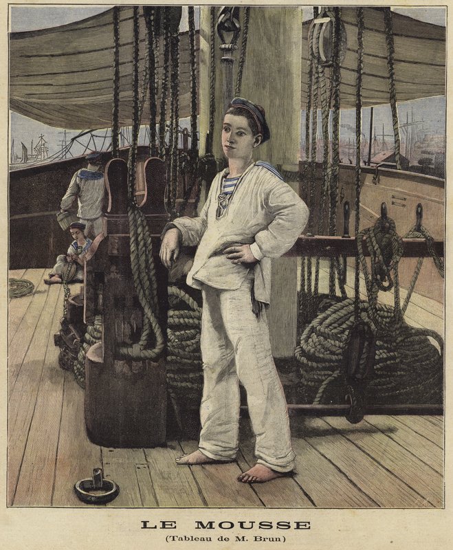 Um jovem marinheiro no convés de um navio de French School
