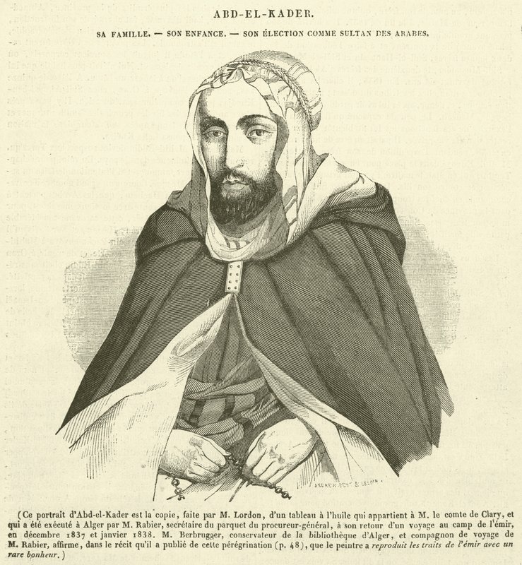 Abd-el-Kader, a sua família, a sua infância, a sua eleição como Sultão dos Árabes (gravura) de French School
