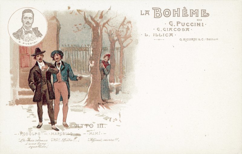 Terceiro Acto, La Boheme (cor litho) de French School