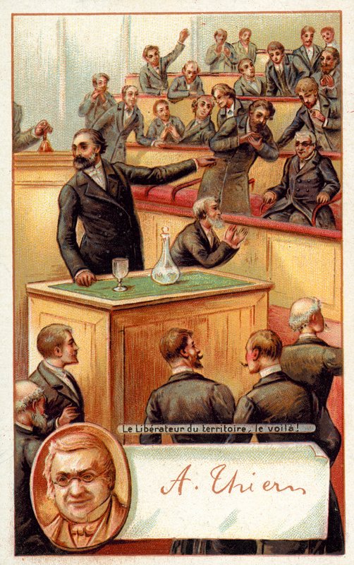 Adolphe Thiers aclamado na Assembléia Nacional Francesa (chromolitho) de French School