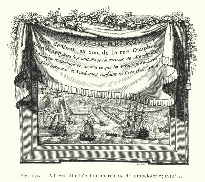 Endereço ilustrado de um comerciante bimbeloterie; século XVIII (gravura) de French School