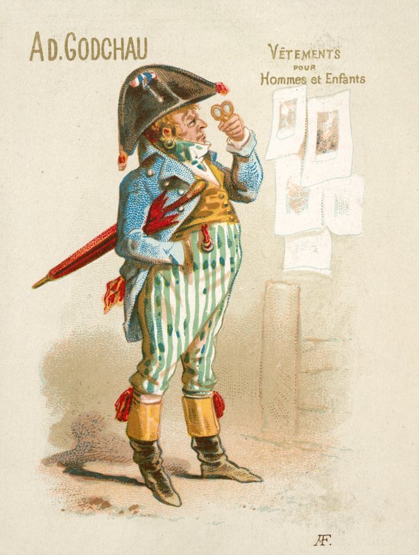 Anúncio para Ad Godchau roupas masculinas e infantis (chromolitho) de French School