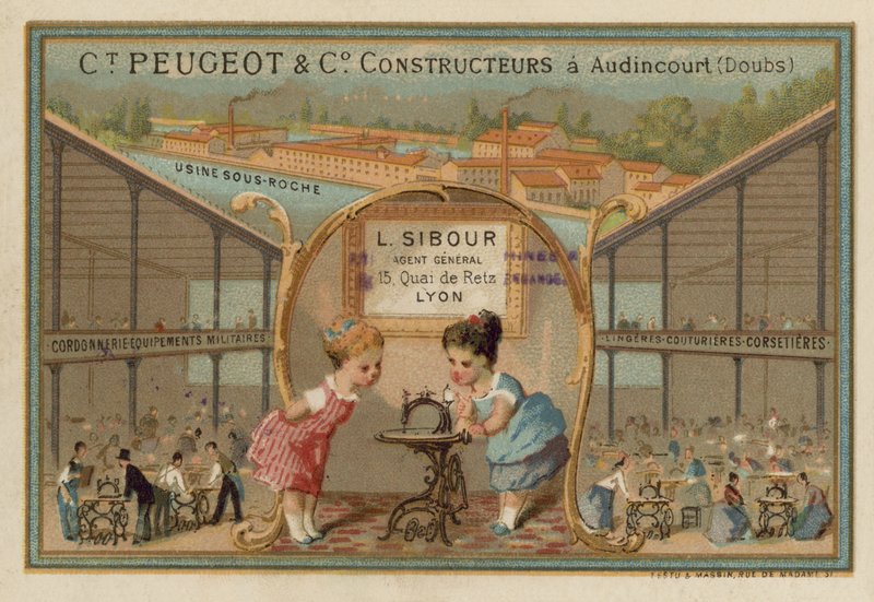 Propaganda para máquinas de costura Peugeot de French School