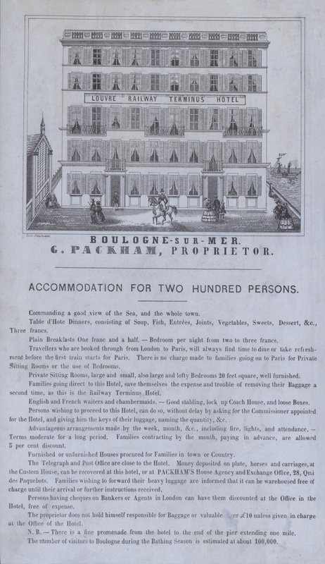 Anúncio para o Hotel Louvre Railway Terminus, Boulogne-sur-Mer, França (litho) de French School