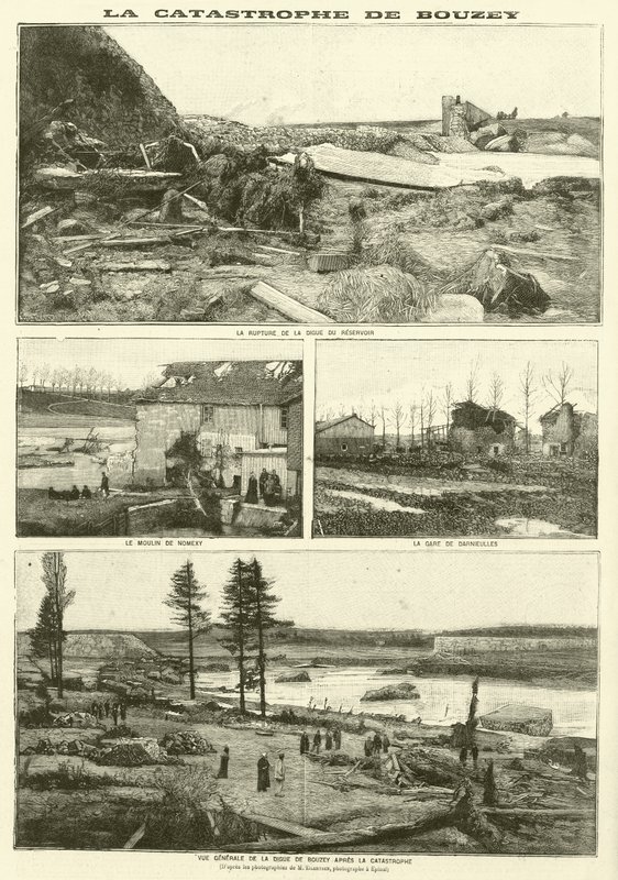 Após o desastre das cheias de Bouzey, França (gravura) de French School