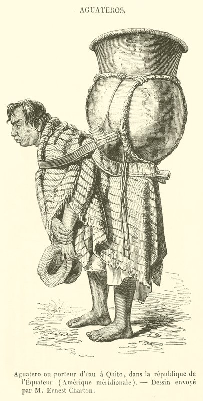 Aguatero ou porta-água em Qnito, República do Equador, América do Sul (gravura) de French School
