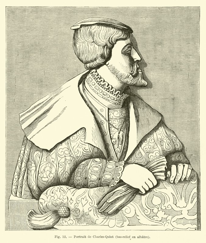 Baixo-relevo de alabastro do imperador Carlos V de French School