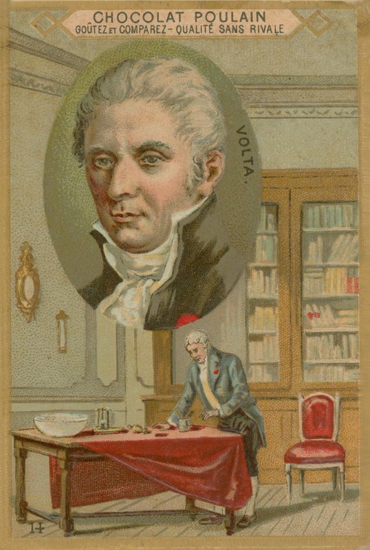 Alessandro Volta, cartão do potro do chocolate de French School