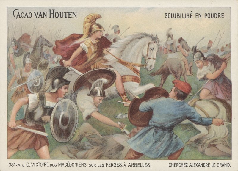 A vitória de Alexandre o Grande sobre os Persas na Batalha de Arbela, 331 AC (chromolitho) de French School