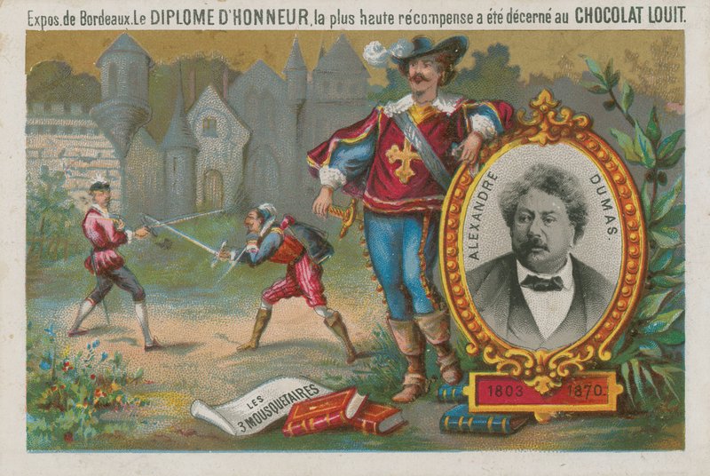 Alexandre Dumas e uma cena dos três mosqueteiros de French School
