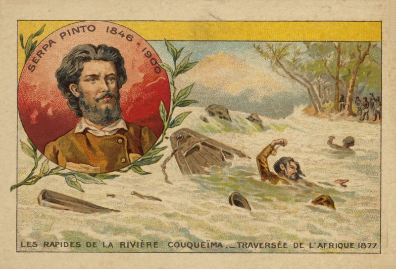 Alexandre de Serpa Pinto (1846-1900) lutando contra as corredeiras do rio Cuando enquanto atravessava a África em 1877 de French School