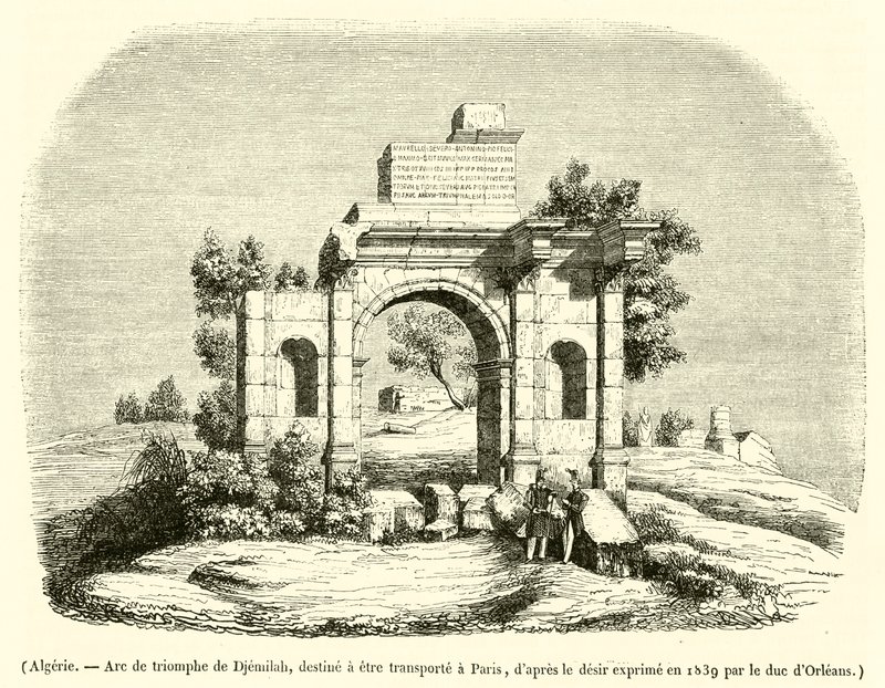 Argélia, Arco triunfal de Djemilah, destinado a ser transportado para Paris (gravura) de French School