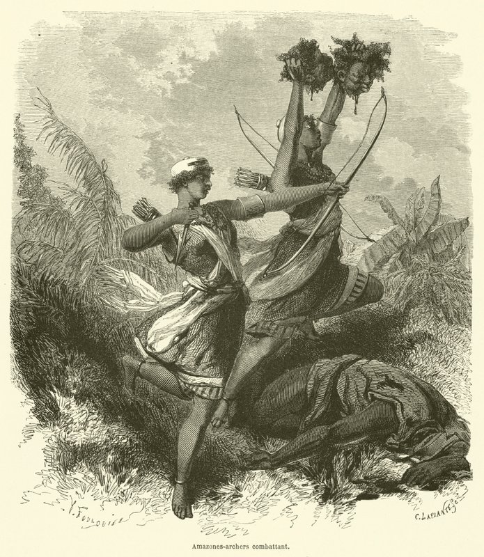 Amazones-archers combattant (gravura) de French School
